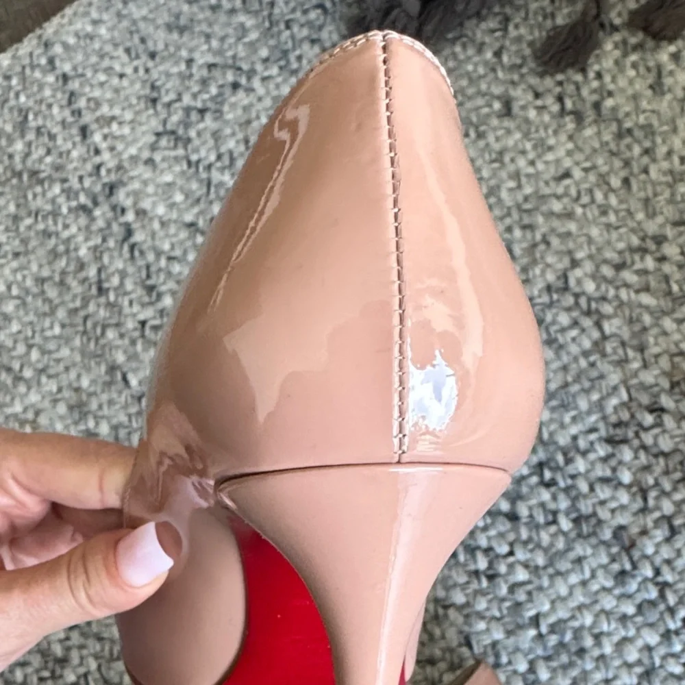 Christian Louboutin Nude Patent Pumps Classic Red Bottom Heels Size 11.5 - Picture 6 of 8